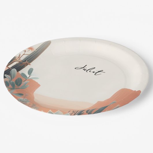 Boho Leaf Wüste Cacti Sukkulentes Brautparty Pappteller (Schrägansicht)