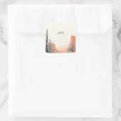 Boho Leaf Wüste Cacti Sukkulentes Brautparty Quadratischer Aufkleber (Tasche)