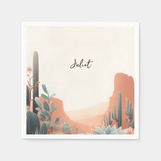 Boho Leaf Wüste Cacti Sukkulentes Brautparty Serviette (Vorderseite)