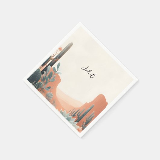 Boho Leaf Wüste Cacti Sukkulentes Brautparty Serviette (Ecke)