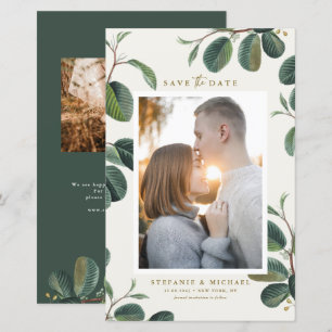 Boho Leaves Botanische Elfenbein-Foto-Save-the-Dat