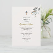Boho Leaves Orthodox Christian Baptism Einladung (Stehend Vorderseite)