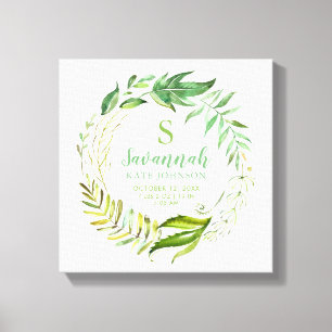 Boho Leaves Personalisierte Baby-Geburtsdaten Leinwanddruck