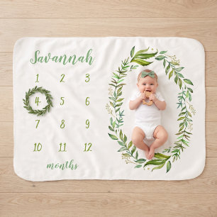 Boho Leaves Personalisierte Baby-Meilenstein-Foto Sherpadecke
