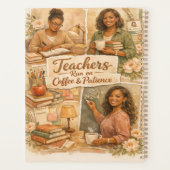 Boho-Lehrer laufen mit Kaffee und Geduld Planer (Rückseite)