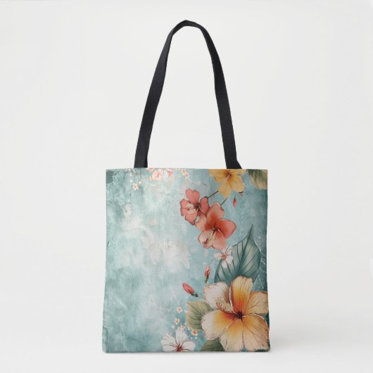Boho-Leichter Tropischer Blumen-Tragetasche Tasche (Vorderseite)