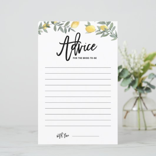 Boho Lemon Advice für die Bride Brautparty Card (Stehend Vorderseite)