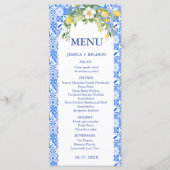 Boho Lemon Blue Mediterrane Kachel Italienische Ho Menükarte (Vorderseite)