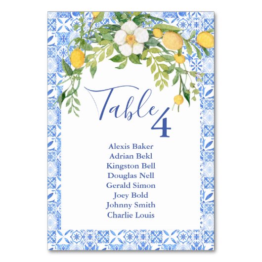 Boho Lemon Blue Mediterrane Kachel Italienische Ho Tischnummer (Rückseite)