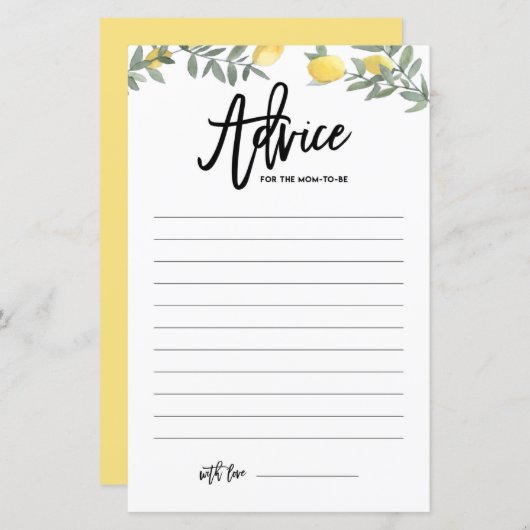 Boho Lemon Ratschlag für die Mama, Baby Shower zu (Vorne/Hinten)