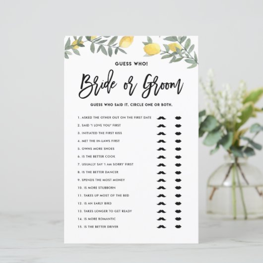 Boho Lemon sagte, sie sagte, Brautparty Game (Stehend Vorderseite)