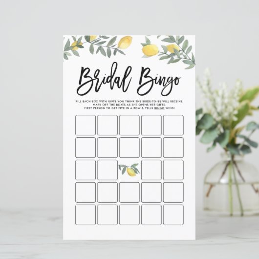 Boho Lemon Summer Brautparty Bingo Game Card (Stehend Vorderseite)