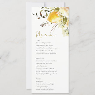 Boho Lemon Yellow Floral Wedding Menu Card Einladung