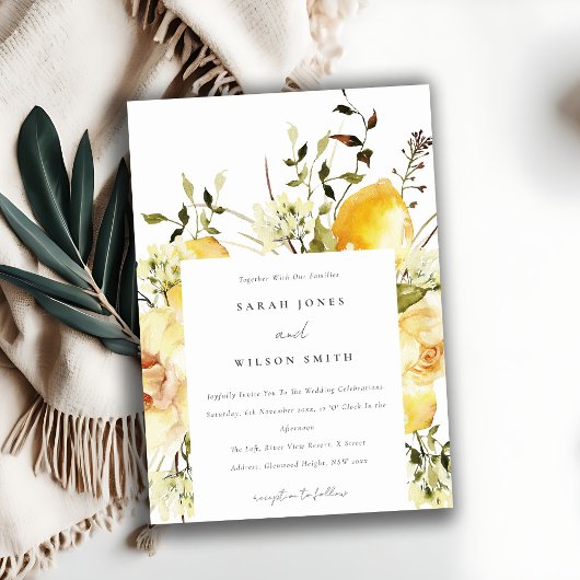 Boho Lemon Yellow Watercolor Floral Wedding Einladung