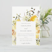 Boho Lemon Yellow Watercolor Floral Wedding Einladung (Stehend Vorderseite)