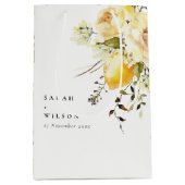 Boho Lemon Yellow Watercolor Floral Wedding Mittlere Geschenktüte (Vorderseite)