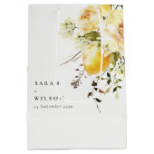 Boho Lemon Yellow Watercolor Floral Wedding Mittlere Geschenktüte (Rückseite)