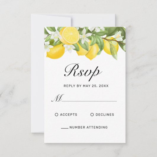 Boho Lemons Hochzeit mit floralen Blumen RSVP Karte (Vorderseite)