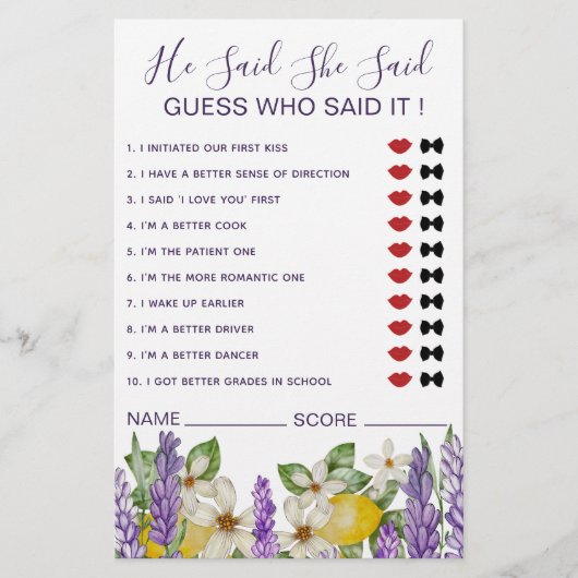 Boho Lemons & Lavender sagte, sie sagte, Spiel Flyer (Vorne)