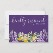 Boho Lemons & Lavender Wedding RSVP Karte (Vorderseite)