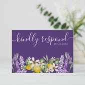 Boho Lemons & Lavender Wedding RSVP Karte (Stehend Vorderseite)
