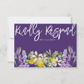 Boho Lemons & Lavender Wedding RSVP Karte (Vorderseite)