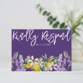 Boho Lemons & Lavender Wedding RSVP Karte (Stehend Vorderseite)
