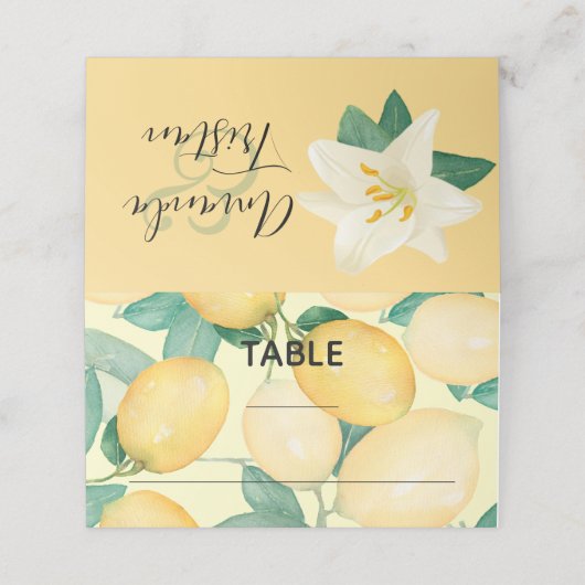 Boho Lemons und Greenerity Wedding Placecards Platzkarte (Außenseite Aufgefaltet)