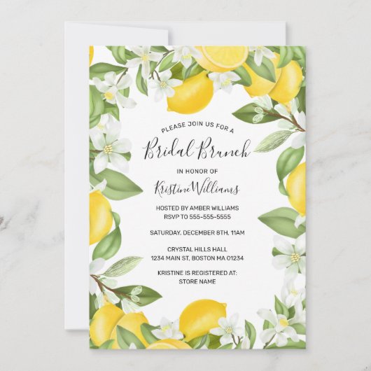 Boho Lemons Watercolor Floral Bridal Brunch Einladung (Vorderseite)