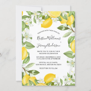 Boho Lemons Watercolor White Floral Wedding Einladung