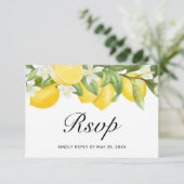 Boho Lemons White Floral Greenerity Wedding RSVP Karte (Stehend Vorderseite)