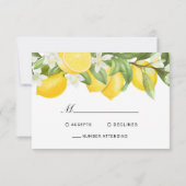 Boho Lemons White Floral Greenerity Wedding RSVP Karte (Rückseite)