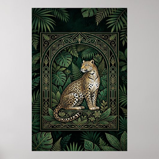 Boho Leopard Botanical Poster | Gold Line Art (Vorne)