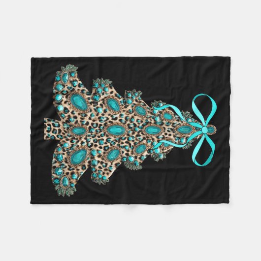 Boho Leopard Christmas Tree Cheetah Print Coquette Fleecedecke (Vorderseite (Horizontal))