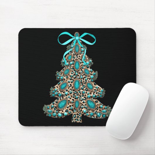 Boho Leopard Christmas Tree Cheetah Print Coquette Mousepad (Mit Mouse)