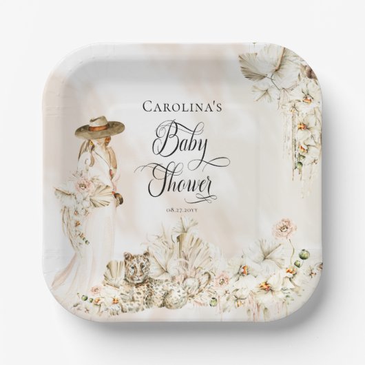 Boho Leopard | Dusche für tropische Pflanzen Pappteller (Vorderseite)