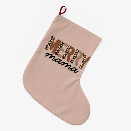 Boho Leopard Farbblock "Merry Mama" Großer Weihnachtsstrumpf (Vorderansicht (hängend))