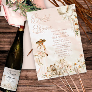 Boho Leopard   Frauen-Tropen-Blumen-Brautparty Folieneinladung