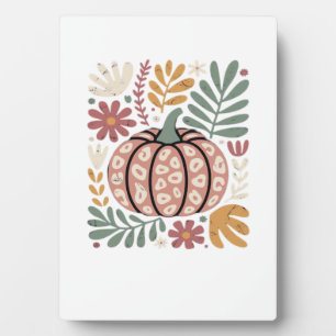 Boho Leopard Kürbis Herbst � Retro Herbst Floral H Fotoplatte