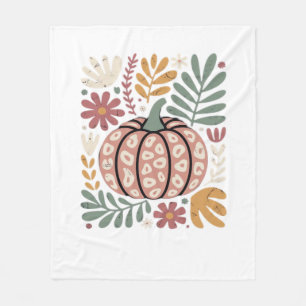 Boho-Leopard-Kürbis-Herbst � Retro-Herbstblumen-Ha Fleecedecke