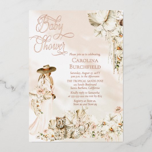 Boho Leopard Lady Tropical Floral Girl Babydusche Folieneinladung (Vorderseite)