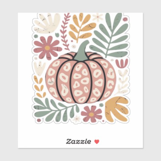 Boho Leopard Pumpkin Fall � Retro Autumn Floral Ha Aufkleber (Blatt)
