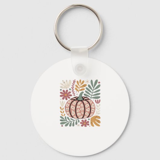 Boho Leopard Pumpkin Fall � Retro Autumn Floral Ha Schlüsselanhänger (Vorderseite)