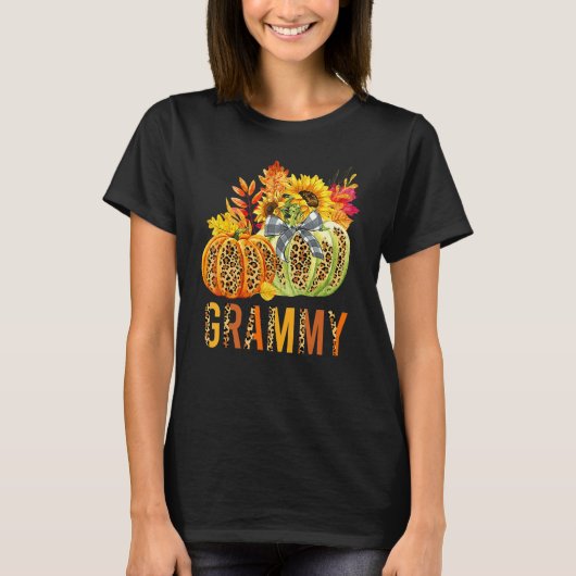 Boho Leopard Pumpkins Grammy Fall Leaves Autumn Th T-Shirt (Vorderseite)