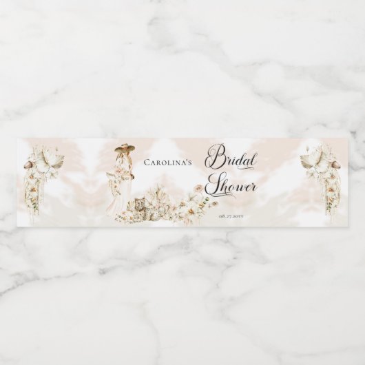 Boho Leopard | Tropisches Brautparty der Frau Wasserflaschenetikett (Einzelnes Label)