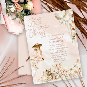 Boho-Leoparden-Dame Tropisches Florales Mädchen-Ba Folieneinladung