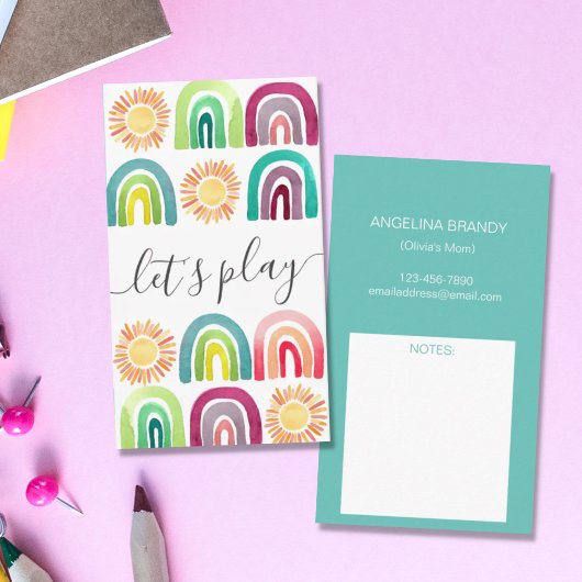 Boho Let's Play Rainbow & Suns Playdate Mommy Telefonnummerkarte