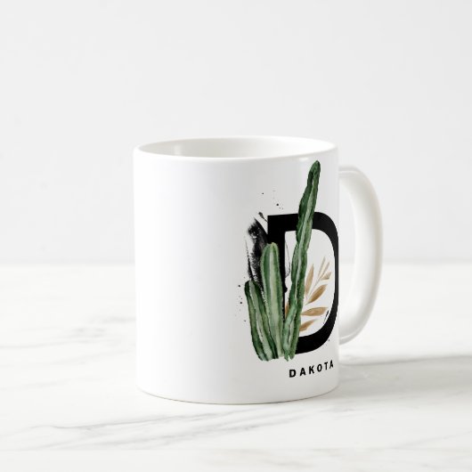 Boho Letter D Monogram | Tropisches Kaktus-Monogra Kaffeetasse (VorderseiteRechts)