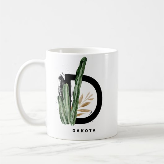 Boho Letter D Monogram | Tropisches Kaktus-Monogra Kaffeetasse (Links)