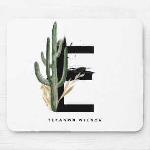 Boho Letter E Monogram   Tropisches Kaktus-Monogra Mousepad